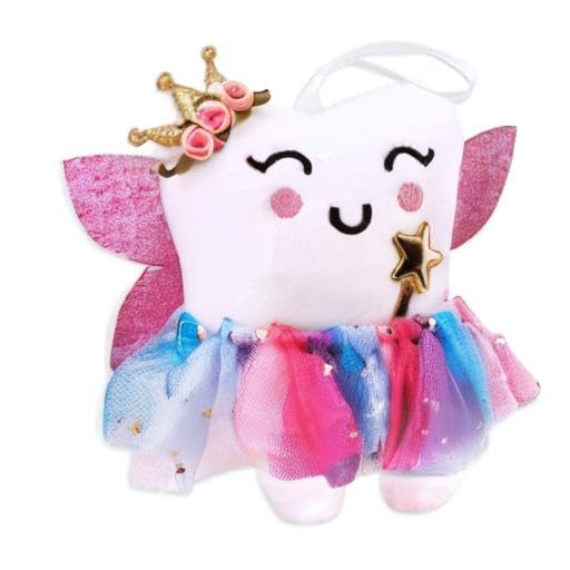 SQIMZAR Tooth Fairy Pillow,Tooth Fairy Plush Dolls Gifts for Girls with Pocket and Glittering Wings