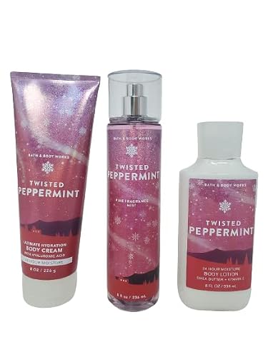 Bath & Body Works Twisted Peppermint Trio Gift Set ~ Fragrance Mist ~ Body Cream & Body Lotion Full Size Beauty & Personal Care Bath & Body Works