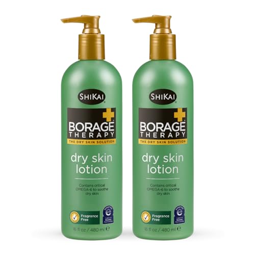ShiKai Borage Therapy Dry Skin Lotion Moisturizer (16oz, Pack of 2) Unscented Skincare | Hydrating Lotion for Eczema, Dry Hands & Body | With Oatmeal