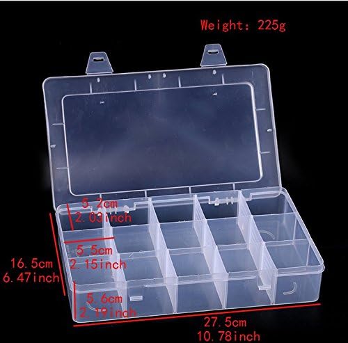 Kamay's Large Transparent Thick Hard 15 Grids Adjustable Compartment Slot Plastic Hobby Craft Storage Box Case Raft Storage Box Organizer…
