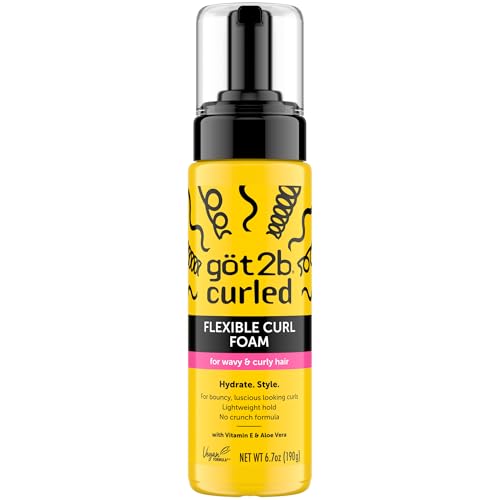 Got2B Curled Flexible Curl Foam, 6.7 Fl Oz, Hair Mousse for Frizz Control and Heat Protection, Lightweight Hold, No-Crunch Definition for Wavy & Curly
