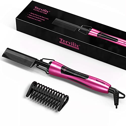 Hot Comb Electric by Terviiix, Pressing Combs for Natural Black Hair, Wigs & Beard, Anti-Scald Straightening Comb with Keratin & Argan Oil Infused