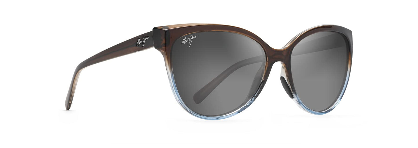 Maui Jim Women's 'Olu'Olu Polarized Cat Eye Sunglasses, Trans Dark Chocolate w/Blue/Neutral Grey, Medium