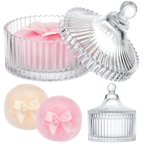 Tioncy 3 Pcs Large Body Powder Puff and Container Valentine's Day gift Powder Container with Puff Crystal Case Soft Washable Reusable Velour Face Body Beauty and Personal Care Tioncy Default Title