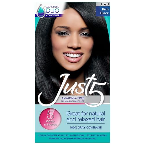 Just 5 Women's 5 Minute Permanent Hair Color with Conditioner, Grey Hair Coloring for Women - Rich Black