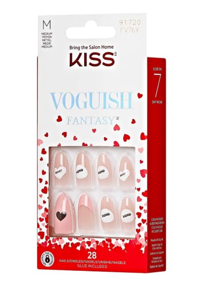 KISS Salon Acrylic French Color, "Red Roses", Pink/White, Medium Size, Almond Shape, Includes 28 Nails, 2G Glue, 1 Manicure Stick, 1 Mini File Beauty & Personal Care KISS