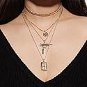 FXmimior Multilayer Necklace Silver Medal Pistol Charm Pendant Alloy Chic Necklace Gift for Her