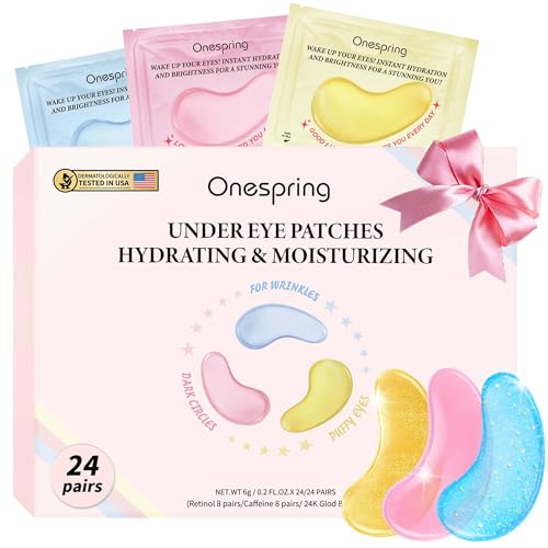 Onespring Eye Masks (24 Pairs) - Gift for Her - Caffeine, 24K Gold and Retinol Under Eye Patches for Puffy Eyes, Dark Circles & Fine Lines Beauty and Personal Care Onespring Default Title