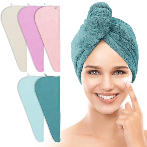 TENSTARS 5 Pack Thicken Microfiber Hair Towel Wrap for Women - Elastic Loop Design - 320GSM Coral Velvet - Quick Dry Hair Turban - 11x28 Inch Beauty and Personal Care TENSTARS Default Title