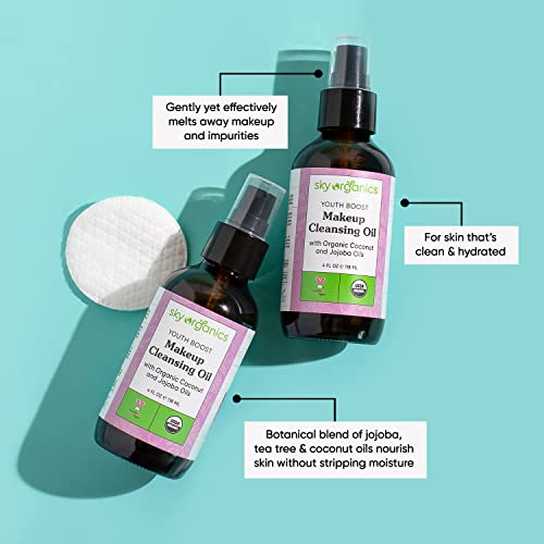 Sky Organics Youth Boost Makeup Cleansing Oil for Face USDA Certified Organic to Cleanse, Moisturize & Nourish, 4 fl. Oz