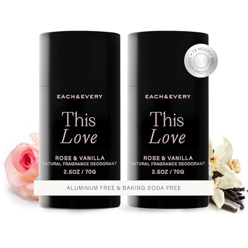 Each & Every Aluminum Free Deodorant for Women & Men, Rose & Vanilla - All Natural Deodorant for Sensitive Skin, EWG Verified - Clean, Baking