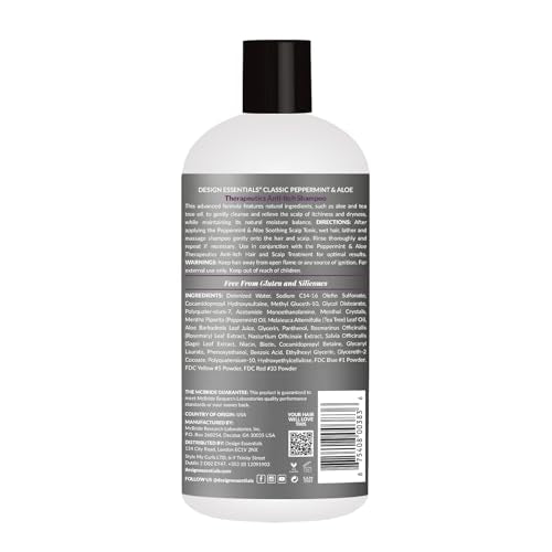 Design Essentials Peppermint & Aloe Therapeutics AntiItch Shampoo Control Scalp Flaking & Itching, 32 Fl Oz