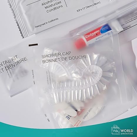 World Amenities Waterproof Shower Cap (Clear Frosted Sachet), Travel Size Hotel Amenities, Airbnb