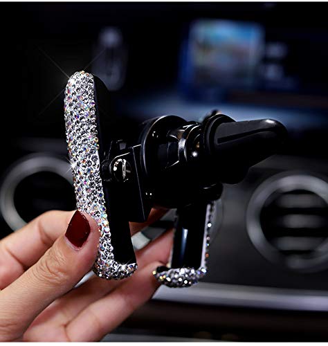Best Bling Rhinestone Crystal Convenient Mini Car Dash Air Vent Automatic ADJUSTABLE Phone Holder (Silver)