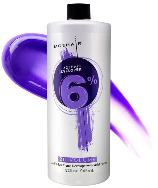 MOEHAIR Hair Color Developer 6% Hydrogen Peroxide | 20 Volume Cream Developer for Hair Coloring and Bleaching | Advanced Anti-Yellow Action |