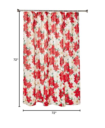 Violet Linen Decorative Christmas Printed Poinsettia Floral Design Shower Curtain - 72" X 72"