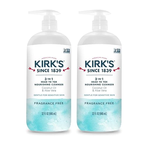 Kirk's Fragrance Free 3-in-1 Nourishing Cleanser, Shampoo Body Wash Bubble Bath, Coconut Oil and Aloe Vera, Vegan Non-GMO, 32 Fl Oz, Pack of 2