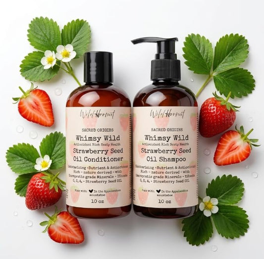 Wild Hermit Wellness' Whimsy Wild Goat Milk and Strawberry Seed Oil Shampoo and Conditioner Set, Sulfate Free, Paraben Free, 2 Count, 10 oz Each
