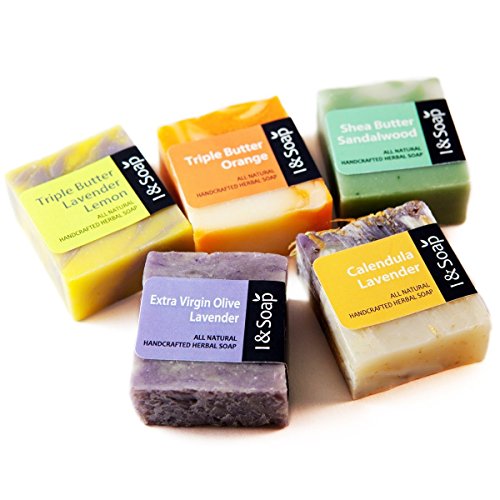 I & SOAP, 5pcs Mini Sampler Set (02) - Guest Soap - Travel Soap - 100% Natural & Organic Materials - Handcrafted Herbal Soap - Gentle and Effective