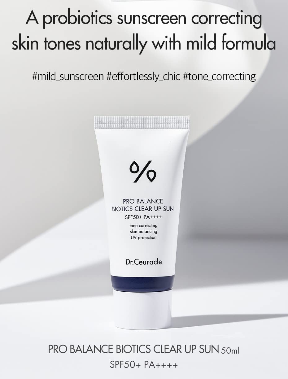 [Dr.Ceuracle] Pro Balance Biotics Clear Up Sun SPF 50+ PA+++ (1.7 fl.oz) | A Probiotics Sunscreen | Tone Correcting, Skin Balancing, Mild Hydrating