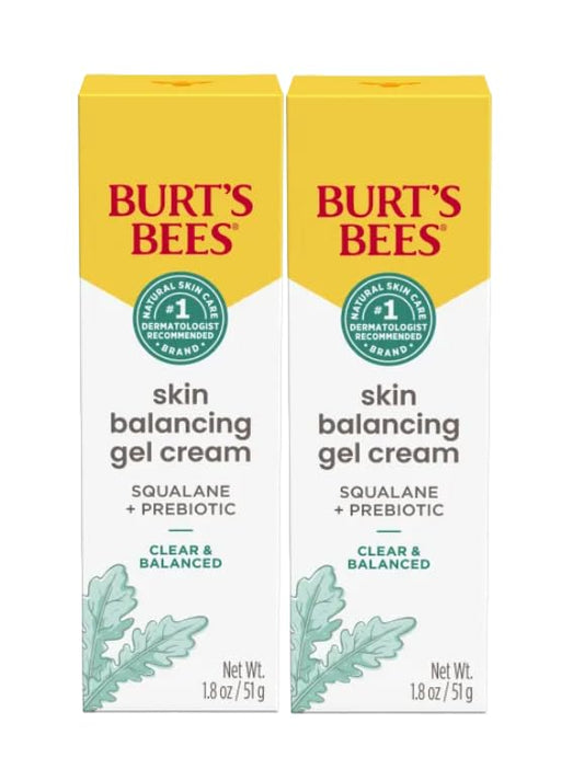 Burt's Bees Clear and Balanced Skin Balancing Gel Cream With Squalane and Prebiotic, Gel Moisturizer for Breakout-Prone Skin, 99 Percent Natural