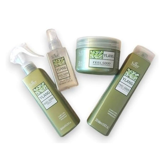 Silky Ylang Feel Good Hair Care Set - 4-In-1 Set with Oil Control Shampoo, Conditioner, Leave-In Spray & Hair Mist - Enjoy A Spa-Like Cleanse Every