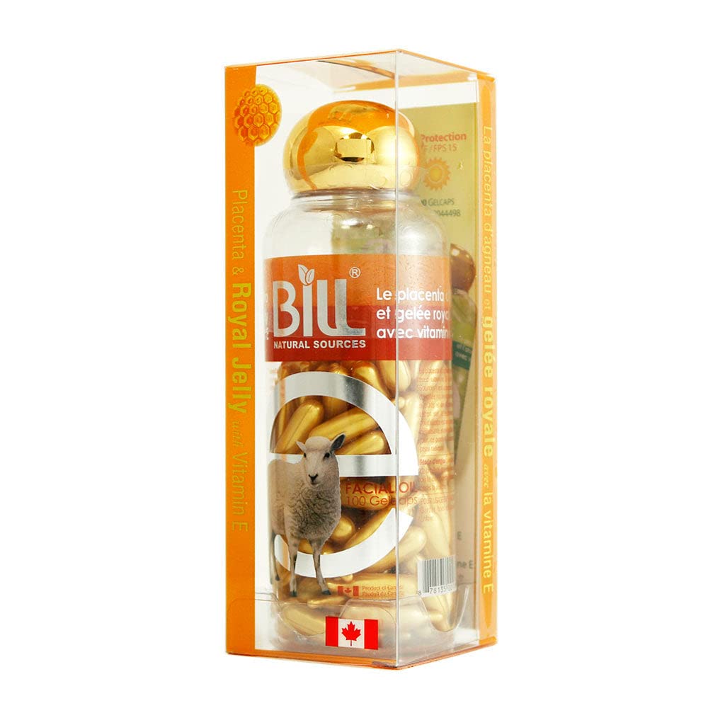 Placenta Facial Moisturizer with Vitamin E & Royal Jelly, 100 Gelcaps, Bill Natural Sources by Bill Natural Sources