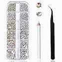 Nail Art Rhinestones Kit HUETFAT 2400pcs Nail Gems Ab Flatback Rhinestones Gems Stones, with Storage Organizer Box/Wax Pencil/Tweezers 6 Sizes