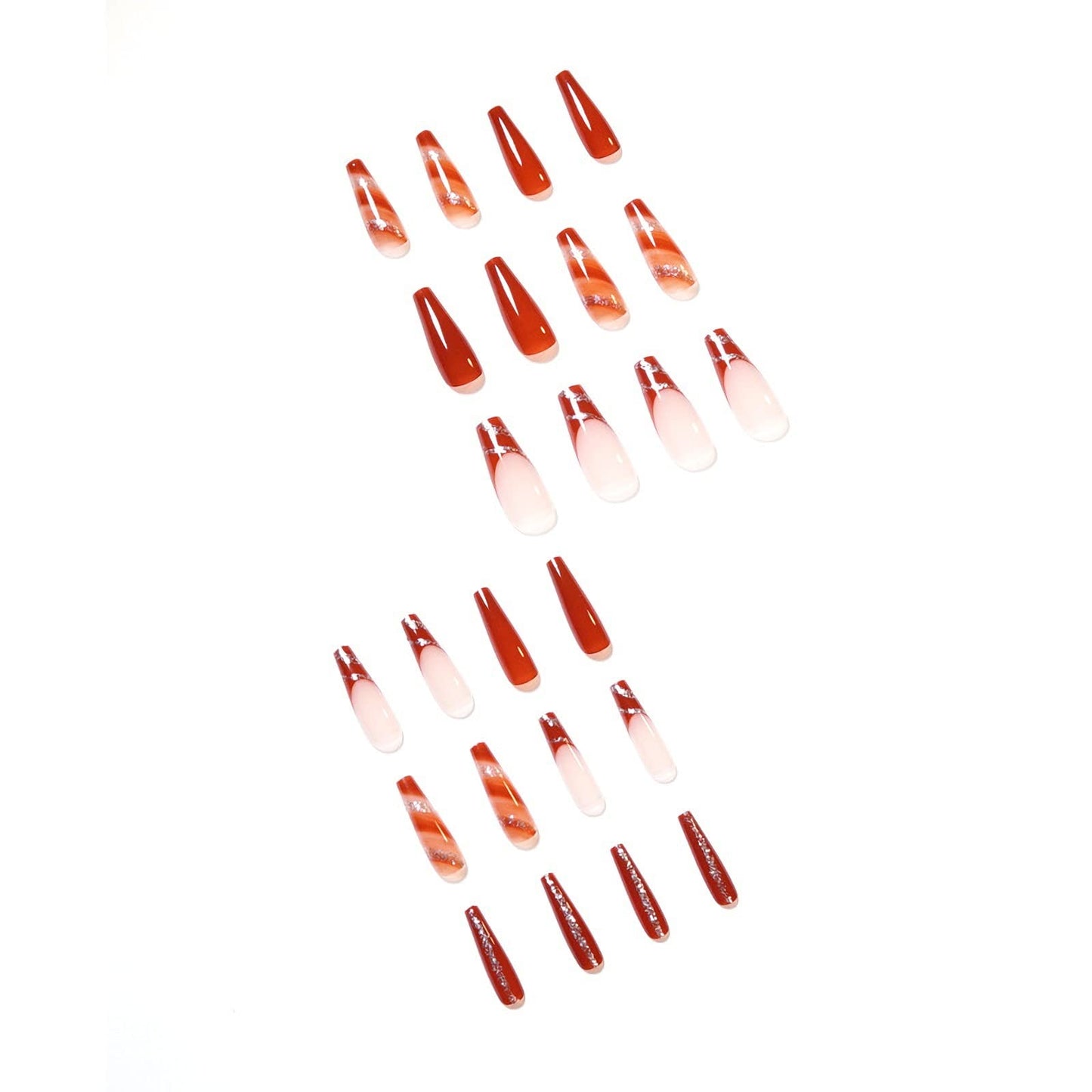 BABALAL Press on False Nails Full Cover Glue Stick on Fake Nails - Long Coffin, Brown Fall Acrylic, 24Pcs, Bling Glossy Manicure for Women and Girls