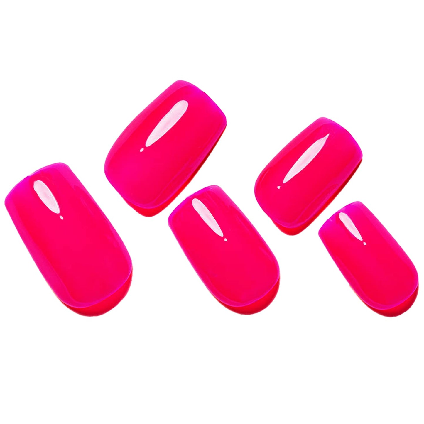 Gel Nail Polish Press on Nails Short, Handmade Hot Pink Fake Nails Medium Square Shape UV Jelly Finish Glue on Nails for Women Acrylic False Nail Kits