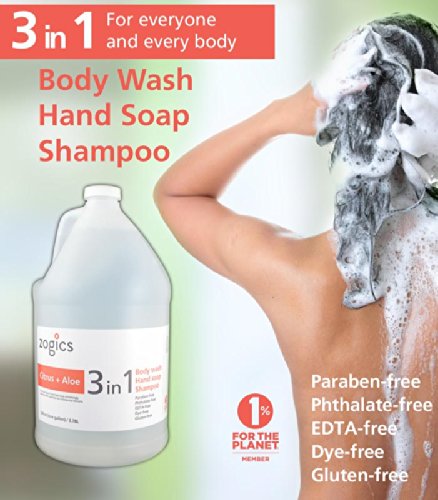 Zogics 3-in-1 Body Wash - Body Soap, Shampoo, and Hand Soap Liquid Refill All-in-One, Hydrating Plant-Based Formula, Refreshing Citrus + Aloe Scent (1
