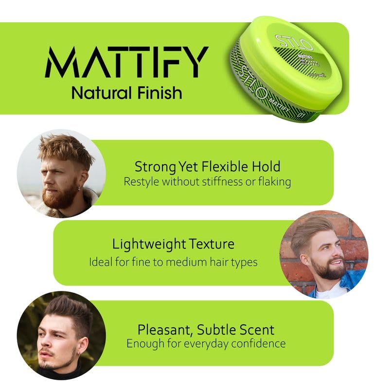 STLO Mattify Natural Finish Matte Paste - Medium to Strong Hold with No Shine - Styling Paste for Men
