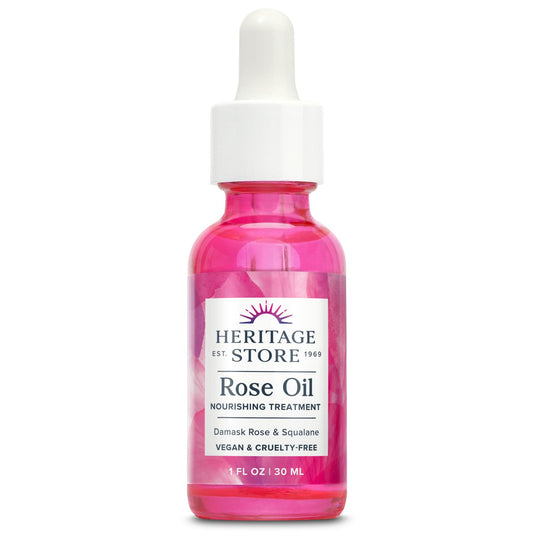HERITAGE STORE Rose Oil Nourishing Treatment - Hydrating Face Oil for a Natural Glow - Dry to Combination Skin Care w/Organic Rosehip Seed, Damask