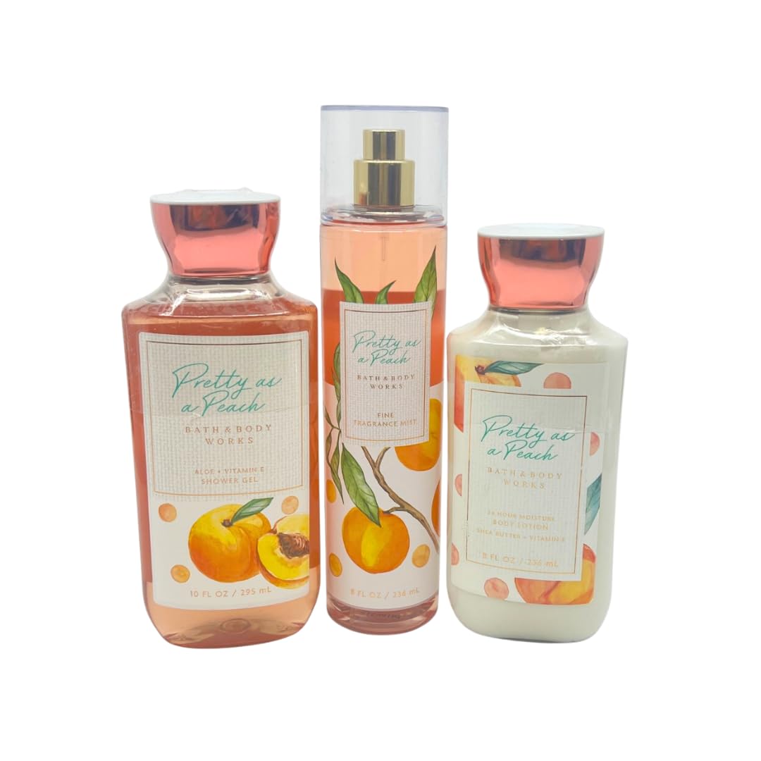 Bath & Body Works Pretty as Peach 3-Pc Gift Set – Shower Gel 10 oz, Fine Fragrance Mist 8 oz & Body Lotion 8 oz | Holiday Bundle
