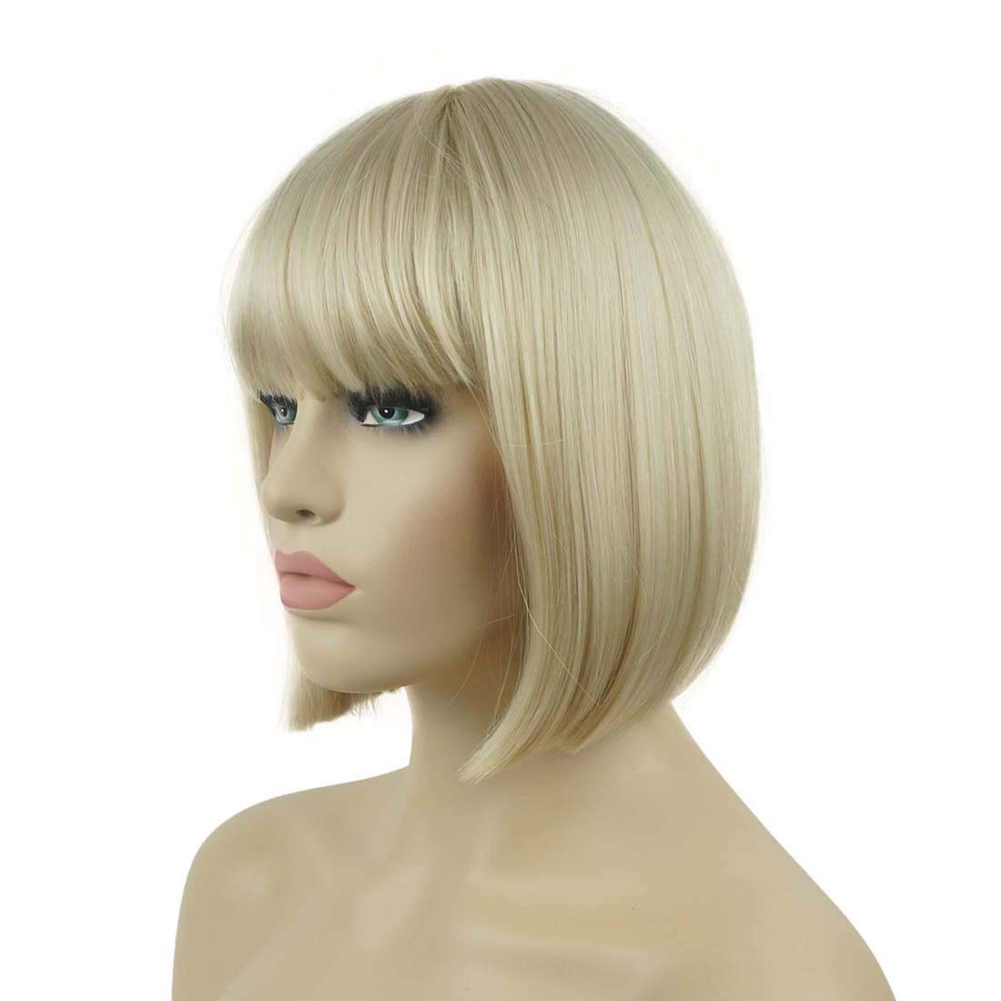 Lydell 8" Straight Short Bob Hair Flat Bangs Cute Central Dot Skin Top Heat Resistant Synthetic Wigs (122)