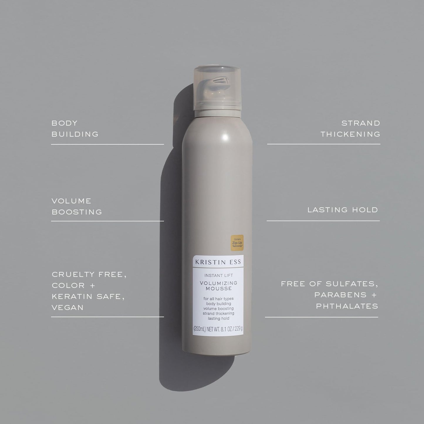 Kristin Ess Hair Instant Lift Volumizing Mousse with Castor Oil - Boosts Volume + Thickens, Body Building, Lasting Hold, Non Sticky, For Curly, Wavy +