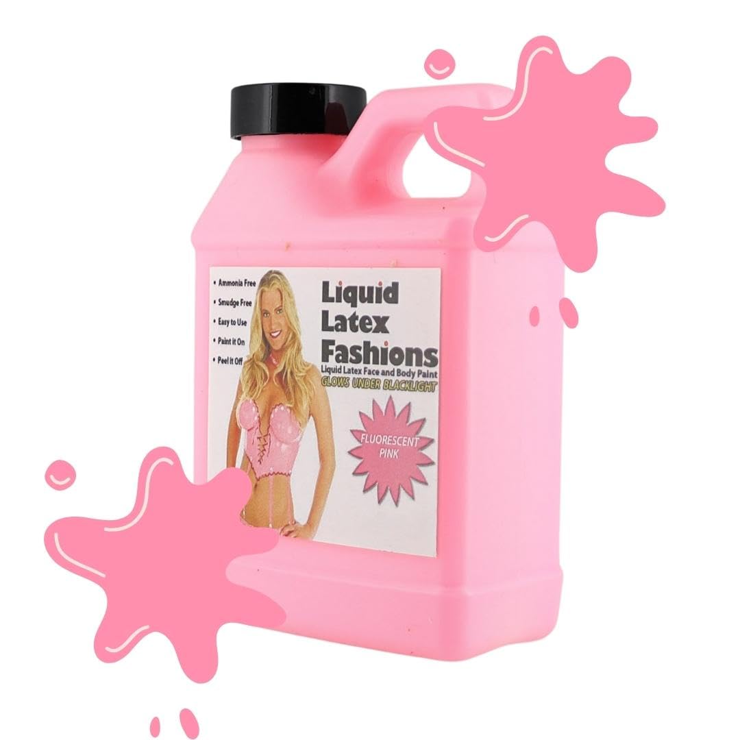 Fluorescent Pink 8 Oz - Liquid Latex Face and Body Paint, Black Light UV Reactive GLOW, Ammonia Free, Pink Panther, Cheshire Cat, Perfect