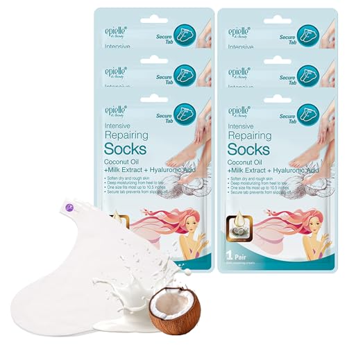 Epielle Intensive Repairing Foot Mask 6 Pairs, Soften with Coconut Oil & Milk Extract, Deep Moisturizing Socks for Dry, Cracked Feet, Self Care Gifts Beauty and Personal Care Epielle Default Title