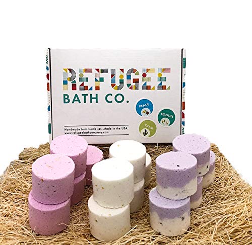 Refugee Bath Co. Variety Pack Bath Bombs 3.0 oz. Each Cocoa Butter Support Refugee Employment in USA(Variety 15 Pack: Serenity)