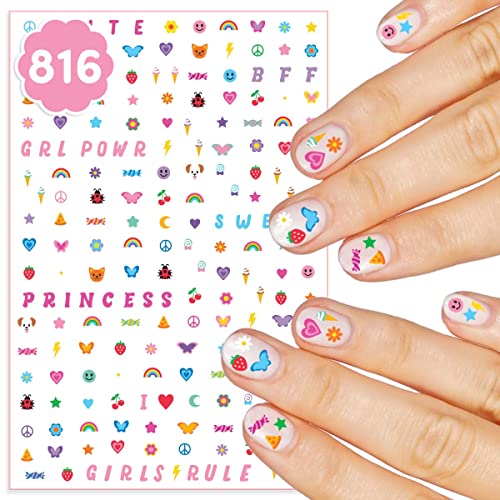 xo, Fetti Kids Nail Stickers - 816 Decals | Birthday Girl Party Favors, DIY Home Activity, Gift, Cute Nail Transfer, Groovy, Princess, Girl Power