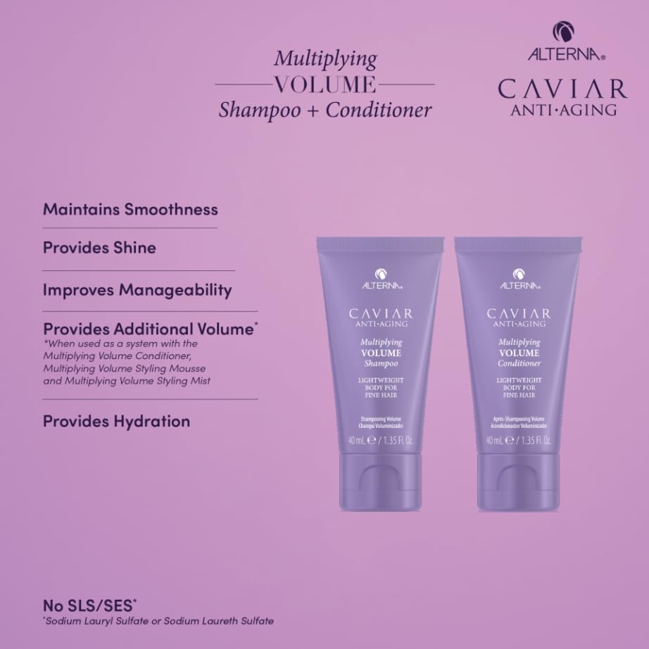 Alterna Haircare CAVIAR Anti-Aging Multiplying Volume Travel Kit - Shampoo, Conditioner, Styling Mist | For Fine, Thin Hair | Light Hold | Sulfate
