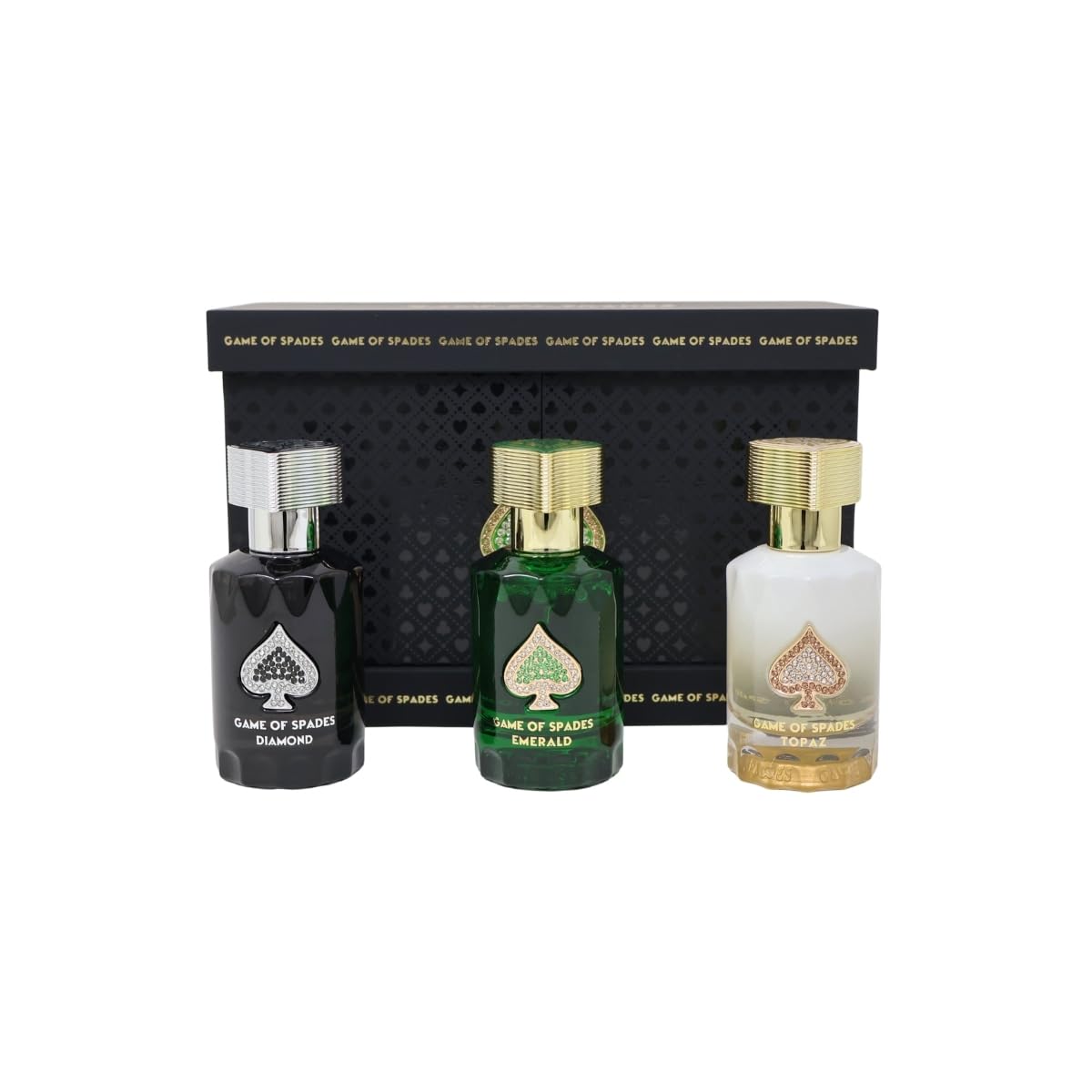 Jo Milano Game of Spades TOPAZ, EMERALD and DIAMOND 3 pcs 30ml Parfum spray Diamond Collection SET for Unisex NEW