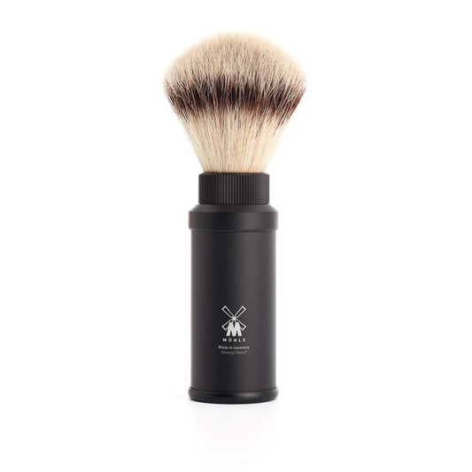 MÜHLE Travel Black Aluminum Silvertip Fibre Shaving Brush - Portable Synthetic Luxury Shave Brush for Men, Rich Lather Beauty and Personal Care MÜHLE