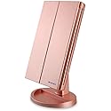 WEILY Makeup Mirror with 21 LED Lights,Two Power Supply, Touch Screen and 1x/2x/3x Magnification Tri-Fold Vanity Mirror for Makeup Desk(Rose Gold)