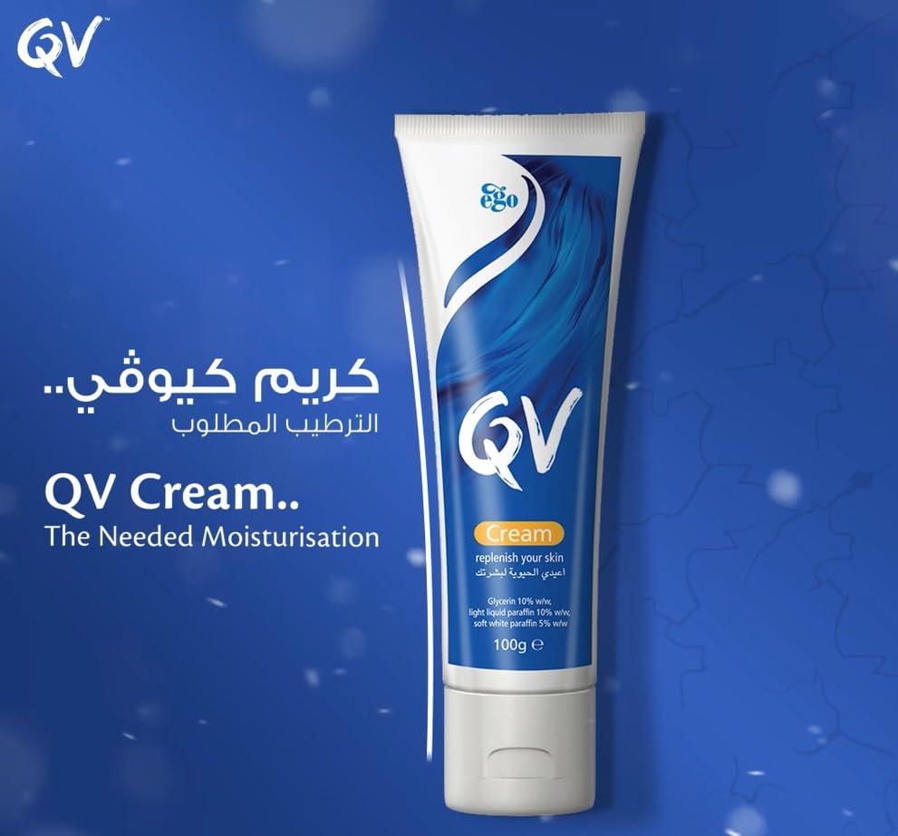 QV Cream with 10% Glycerin (100g) Rich Protective Moisturiser for Sensitive, Dry Skin, Fragrance Free, Noncomedogenic Body Cream, Hydrating Skin Care