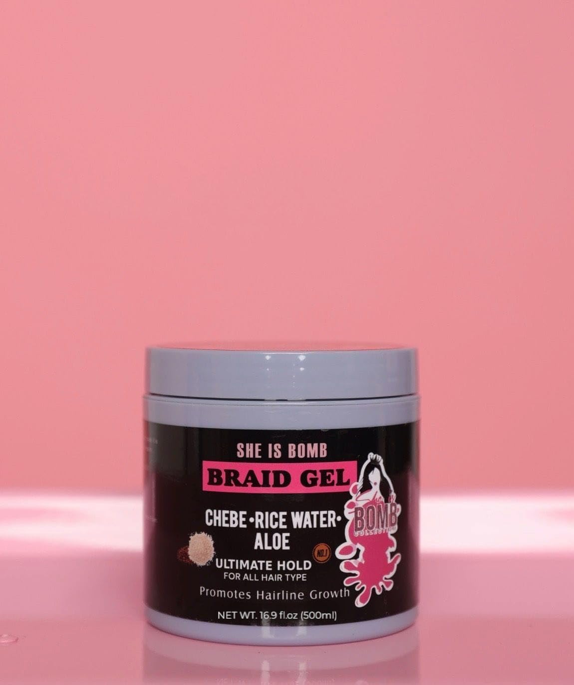 She Is Bomb Braid Gel with Chebe, Rice Water and Aloe, Ultimate Hold Hair Growth Formula, 16.9 fl oz
