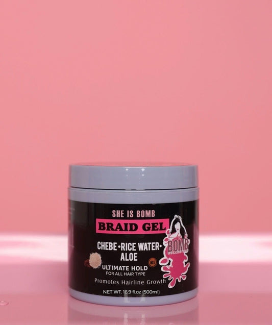 She Is Bomb Braid Gel with Chebe, Rice Water and Aloe, Ultimate Hold Hair Growth Formula, 16.9 fl oz