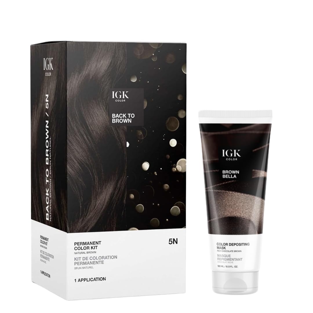 IGK Permanent Hair Color Kit + Hair Gloss Toner Bundle | 5N Back To Brown & Brown Bella | Long-Lasting Color, Tone Refresh & Shine | 4.75oz & 6oz