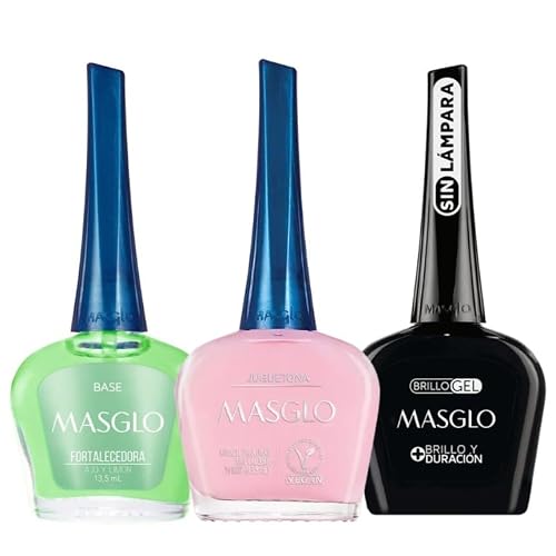 MASGLO Traditional Nail Polish 0.5 Fl. Oz. 3 piece kit with BASE FORTIFIER, color JUGUETONA and TOPCOAT GEL Beauty & Personal Care MASGLO