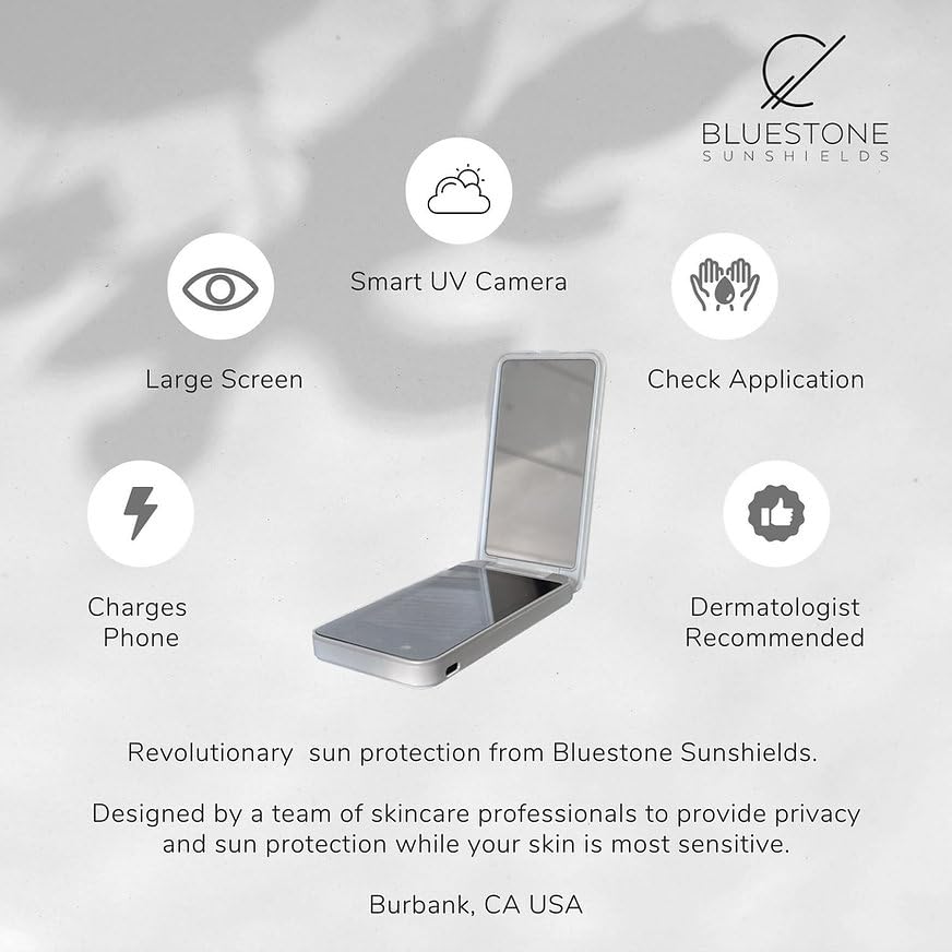 Bluestone Sunshield Sun Smart UV Makeup Mirror - Makeup Vanity Mirror, Ideal for Travel with Advanced Sun Protection Detection, USB Charging, Backup
